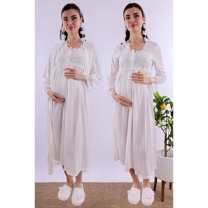 Ekru Sabahlıklı Hamile Lohusa Gecelik Takım BYL224022