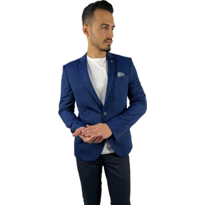 Lacivert Blazer Mono Yaka Slim Fit Yarım Astar Tek Ceket | Agustini