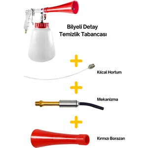 Detay Temizlik Tabancası, Oto Yıkamalar Için Bilyeli Mekanizma Kılcal Hortum ve Borazan 4 Parça Set