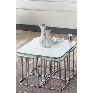 Sedaş Living Units Pelikan 4+1 Beyaz Temperli Cam Gümüş Metal Ayak Takım Sehpa Sedaş_lıvıng_unıts_sehpa