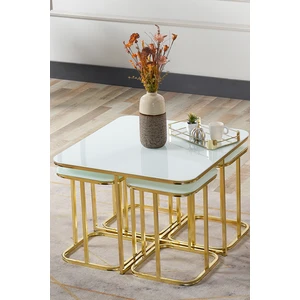Sedaş Living Units Pelikan 4+1 Beyaz Temperli Cam Gold Metal Ayak Takım Sehpa Sedaş_lıvıng_unıts_sehpa