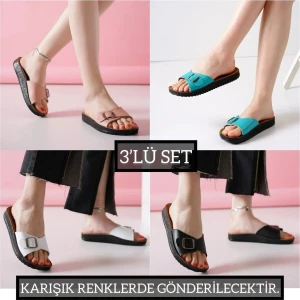 3'lü Kadın Kaymaz Sokak Plaj Banyo Yazlık Gündelik Terlik