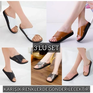 3'lü Kadın Kaymaz Sokak Plaj Banyo Yazlık Gündelik Terlik