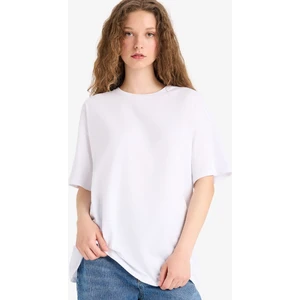 Oversize Geniş Kalıp Bisiklet Yaka Basic Düz Kısa Kollu Beyaz Tişört F3454AXNS