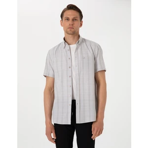 Pierre Cardin Erkek Bej Regular Fit Kareli Kısa Kollu Gömlek 50307083-VR011