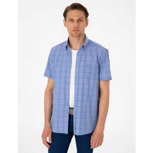 Pierre Cardin Erkek Mavi Regular Fit Kareli Kısa Kollu Gömlek 50307083-VR036