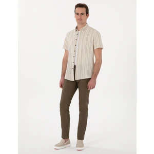 Pierre Cardin Erkek Haki Slim Fit Keten Görünümlü Kanvas Pantolon 50308086-VR027
