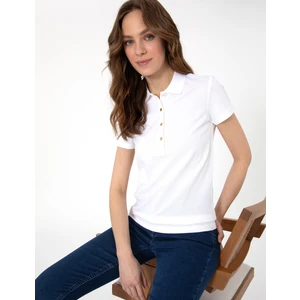 Pierre Cardin Kadın Beyaz Regular Fit Pamuklu Polo Yaka Basic Tişört 50305776-VR013