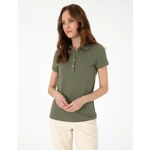 Pierre Cardin Kadın Haki Regular Fit Pamuklu Polo Yaka Basic Tişört 50305776-VR027