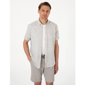 Pierre Cardin Erkek Haki Keten Karışımlı Regular Fit Kısa Kollu Gömlek 50307067-VR027
