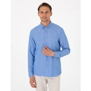 Pierre Cardin Erkek Mavi Oxford Slim Fit Kolay Ütülenebilir Gömlek 50306996-VR036