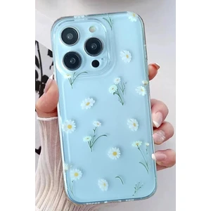 3gen Case İphone 15 Pro Max Uyumlu Minik Papatyalar Desenli Şeffaf Silikon Kılıf