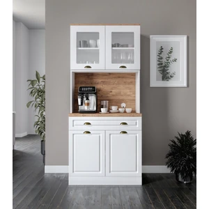 Montaj Dahil - Gözde 2 Kapaklı Kahve Köşesi – 93 cm Mdf, LED Aydınlatmalı, Çok Amaçlı Mutfak ve Airfryer Dolabı