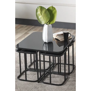 Sedaş Living Units Pelikan 4+1 Siyah Aynalı Temperli Cam Siyah Metal Ayak Takım Sehpa Sedaş_lıvıng_unıts_sehpa
