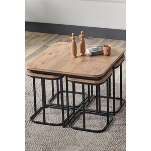 Sedaş Living Units Pelikan 4+1 Antik Çam Ahşap Siyah Metal Ayak Takım Sehpa Sedaş_lıvıng_unıts_sehpa