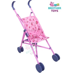 Brother Toys Oyuncak Puset Katlanabilir Bebek Arabası Pembe Baston Plastik Bebek Puseti Çilek Desenli