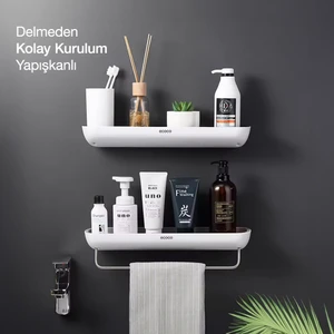Duvara Yapışkanlı (Ikili) Banyo ve Mutfak Düzenleme Rafı Seti Siyah Beyaz 