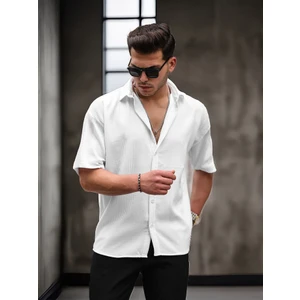 Oversize Fitilli Kısa Kol Gömlek - Beyaz