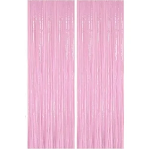 Metalize Doğum Günü, Parti Arka Fon Perde Pembe Püsküllü 90 x 200
