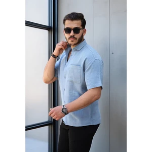 Oversize Müslin Kumaş Tek Cepli Gömlek- Soğuk Mavi