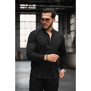 Hakim Yaka Oxford Kumaş Uzun Kol Gömlek - Siyah