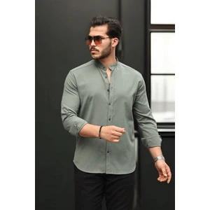 Hakim Yaka Oxford Kumaş Uzun Kol Gömlek - Haki