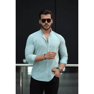 Carina Çizgili Pamuklu Uzun Kol Gömlek - Mint Yeşili