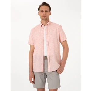 Pierre Cardin Erkek Mercan Keten Karışımlı Regular Fit Kısa Kollu Gömlek 50307067-VR186