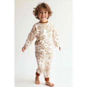 Unisex Çocuk Desenli Pijama Takımı - Hardal