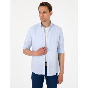 Pierre Cardin Erkek Açık Mavi Keten Görünümlü Slim Fit Uzun Kollu Gömlek 50307025-VR003