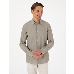 Pierre Cardin Erkek Haki Slim Fit Çizgili Uzun Kollu Gömlek 50310777-VR054
