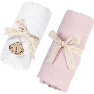Tiny Lamb Organik Beyaz - Pembe Renk Lastikli Bebek Çarşafı 60X120CM - 2 Adet