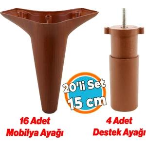 Mobilya Kanepe Koltuk Tv Ünitesi Destek Ayağı 15 cm Kahverengi Ayakları 20'li Set