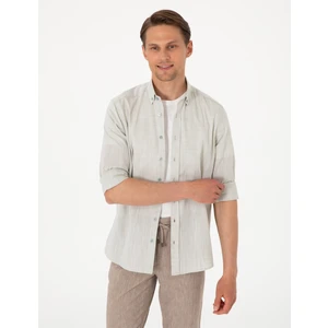 Pierre Cardin Erkek Çağla Keten Görünümlü Slim Fit Uzun Kollu Gömlek 50307025-VR016