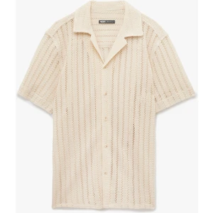 Devrik Yaka Pamuklu Regular Fit Ajurlu Kısa Kollu Gömlek