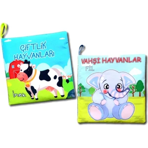 2 Kitap Tox Çiftlik Hayvanlar ve Vahşi Hayvanlar Kumaş Sessiz Kitap T134/T111 - Bez Kitap , Eğitici Oyuncak , Yumuşak ve Hışırtılı