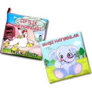 2 Kitap Tox Çiftlik Hayvanlar ve Vahşi Hayvanlar Kumaş Sessiz Kitap T58/T111 - Bez Kitap , Eğitici Oyuncak , Yumuşak ve Hışırtılı