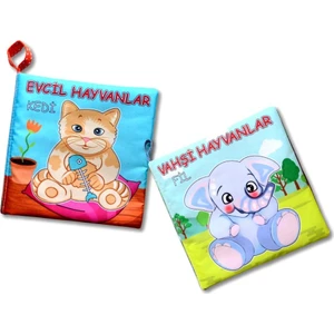 2 Kitap Tox Evcil Hayvanlar ve Vahşi Hayvanlar Kumaş Sessiz Kitap T110/T111 - Bez Kitap , Eğitici Oyuncak , Yumuşak ve Hışırtılı