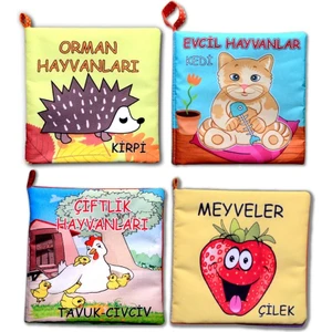 4 Kitap Tox Meyveler , Çiftlik , Orman ve Evcil Hayvanlar Kumaş Sessiz Kitap T055 T049 T058 T110 - Bez Kitap , Eğitici Oyuncak , Yumuşak ve Hışırtılı