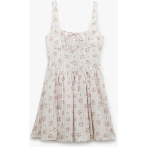 U Yaka A Kesim Bağcıklı Korse Detaylı Viskon Karışımlı Çiçekli Mini Elbise