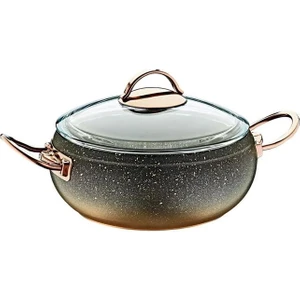 3141 - 2 Parça, Biogranit, Isıya Dayanıklı Kapaklı, 18X8 cm - 2,0 Litre - Bakır Gövde, Bakır Detay