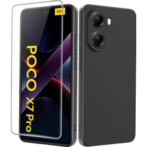 M.TK Moveteck Xiaomi Poco X7 Pro Kılıf Kamera Korumalı Renkli Yumuşak Mat Silikon + 9h Ekran Koruyucu Cam Set 2in1