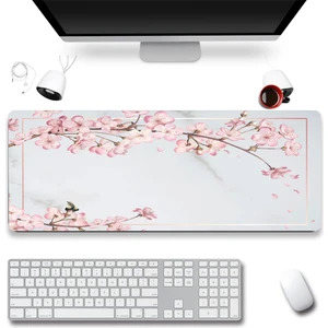 Sonic Touch Ultragrand Bahar Dalları Gri Pembe Dikişsiz Xxl Gaming Oyuncu Masaüstü Klavye Mouse Pad 40X90CM