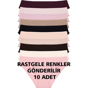Kadın Külot 10 Lu Paket Pamuklu Likrali Rastgele Karısık Renklı