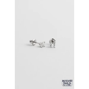 Elegant Mozanit 18 Ayar Beyaz Altın Kaplama Gümüş Tektaş Küpe