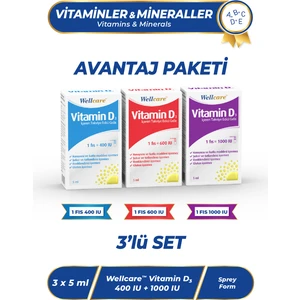D3 Vitamini 3'lü Set - Vitamin D3 400 Iu 5 ml & Vitamin D3 600 Iu 5 ml &vitamin D3 1000 Iu 5 ml