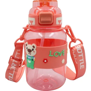 Kids Kilitli Kapak Pipetli Askılı Ayıcıklı Matara 800 ml