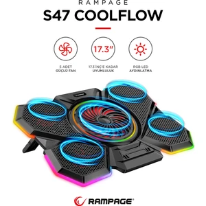 S47 Coolflow 5 Adet Kırmızı LED Fan 1 USB 7 Farklı Kademe Ayarı 10 17.3 Notebook Soğutucu Stand