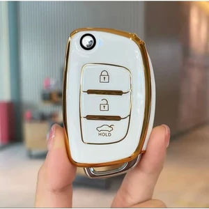 Hyundai I20 Sustalı Anahtar Kılıfı Beyaz-Gold