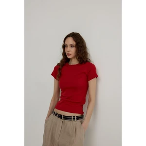 Kadın Magenta Kısa Kollu Basic T-Shirt